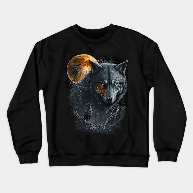 Wolf with orange spark Crewneck Sweatshirt by KoolArtDistrict